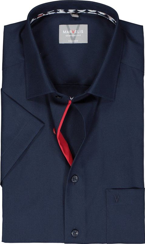 MARVELIS - Donkerblauw - Comfort Fit Overhemd - Korte Mouw - Popeline