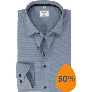 MARVELIS modern fit overhemd, popeline, donkerblauw met wit mini ruitje