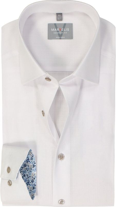MARVELIS - Comfort Fit Overhemd - Popeline - Wit - Strijkvrij
