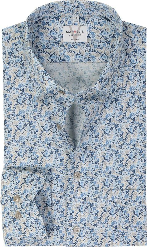 Marvelis Overhemd blauw, Bloemen