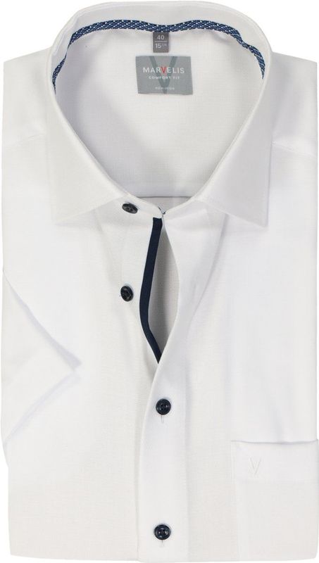MARVELIS - Comfort Fit Overhemd - Korte Mouw - Structuur - Wit - 100% Katoen