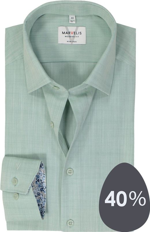 MARVELIS - Modern Fit Overhemd - Popeline - Lichtgroen - Strijkvrij