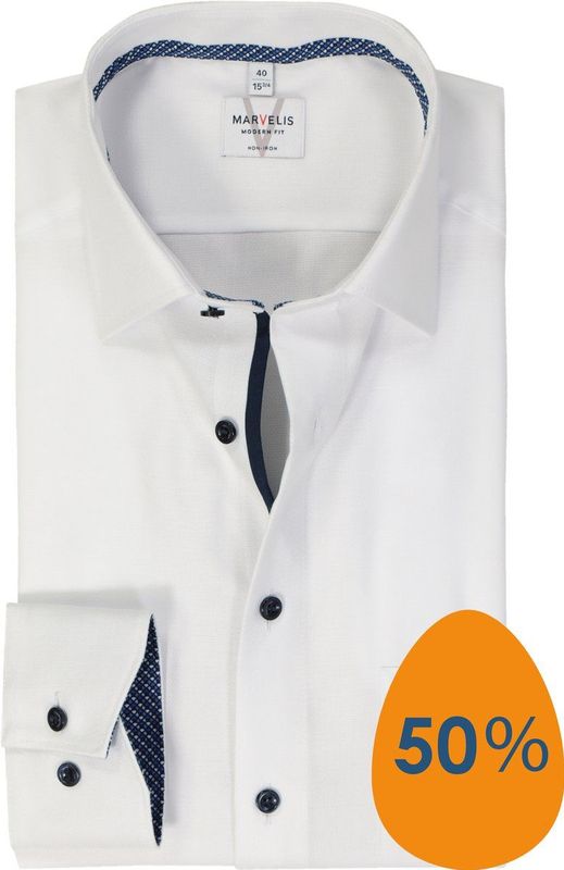 MARVELIS - Heren Overhemd - Wit - Structuurweving - Extra Lange Mouwen