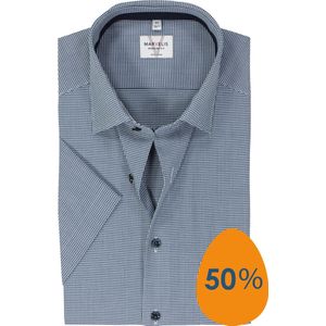 MARVELIS modern fit overhemd, korte mouw, popeline, donkerblauw met wit mini ruitje