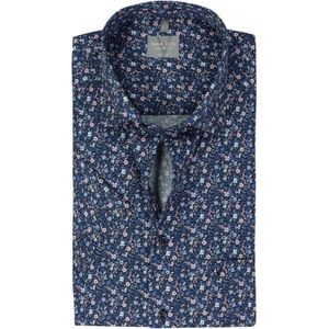 MARVELIS - Comfort Fit - Overhemd - Donkerblauw Dessin - Korte Mouw - Strijkvrij