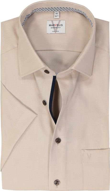 MARVELIS modern fit overhemd, korte mouw, structuur, beige