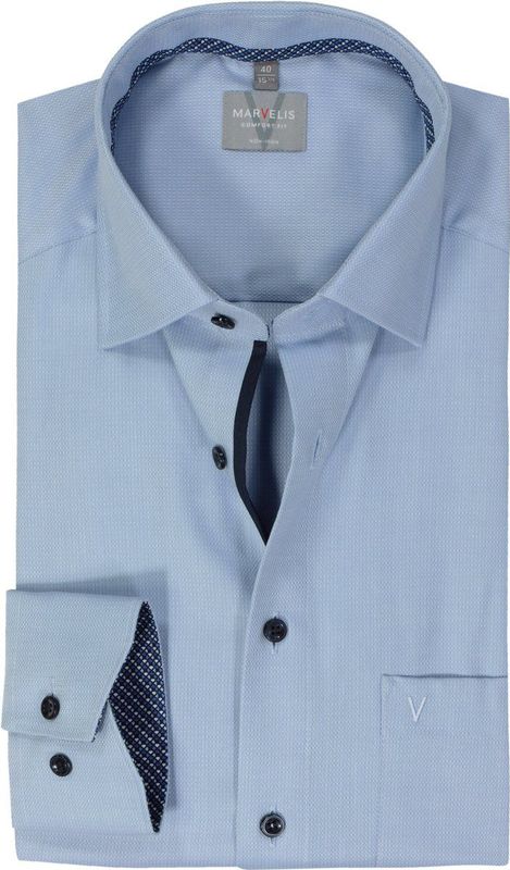 MARVELIS - Comfort Fit - Overhemd - Lichtblauw - Strijkvrij, Lange Mouwen, Normale Kent Kraag
