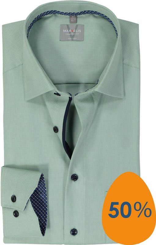 MARVELIS - Comfort Fit - Overhemd - Groen - Structuurweving