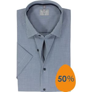MARVELIS comfort fit overhemd, korte mouw, popeline, donkerblauw met wit mini ruitje