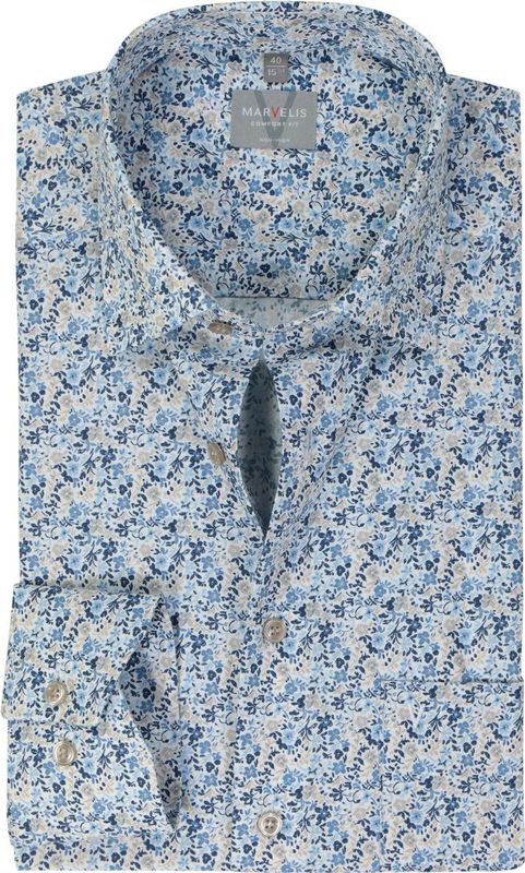 MARVELIS comfort fit overhemd, popeline, lichtblauw dessin
