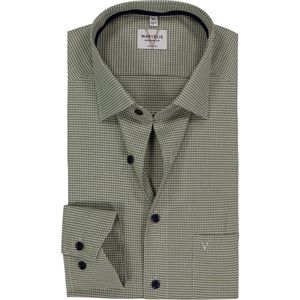 MARVELIS - Modern Fit - Overhemd - Olijfgroen Geruit - Strijkvrij
