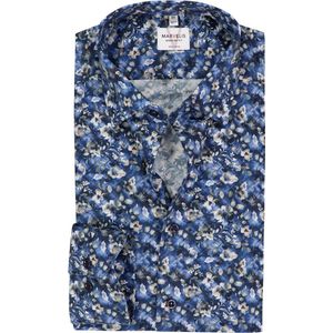 MARVELIS - Modern Fit - Overhemd - Donkerblauw Dessin - Strijkvrij - Mouwlengte 7
