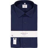 MARVELIS modern fit overhemd - mouwlengte 7 - structuur - donkerblauw - Strijkvrij - Boordmaat: 39