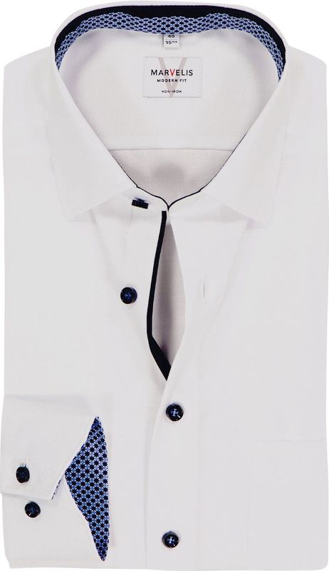 MARVELIS - Modern Fit - Overhemd - Wit - Mouwlengte 7 - Strijkvrij