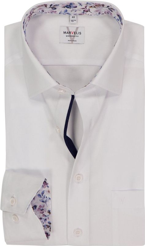 MARVELIS - Modern Fit - Overhemd - Wit - Strijkvrij