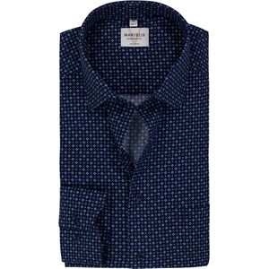 MARVELIS - Modern Fit - Overhemd - Donkerblauw Dessin - Strijkvrij - Mouwlengte 7 - Boordmaat 46