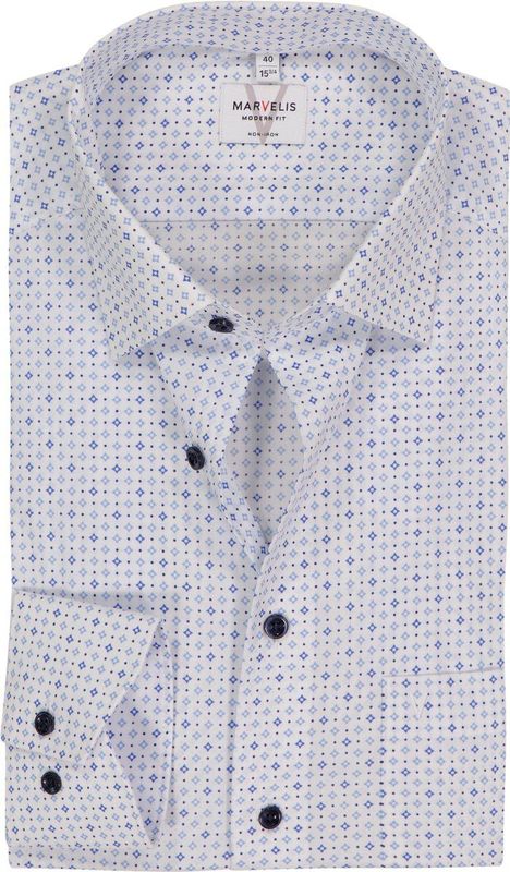 MARVELIS - Modern Fit - Overhemd - Lichtblauw Dessin - Strijkvrij - Mouwlengte 7