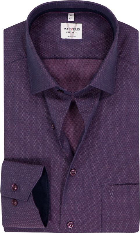 MARVELIS - Modern Fit - Overhemd - Paars - Strijkvrij