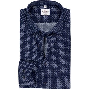 MARVELIS - Modern Fit - Overhemd - Donkerblauw Dessin - Strijkvrij - Boordmaat 41