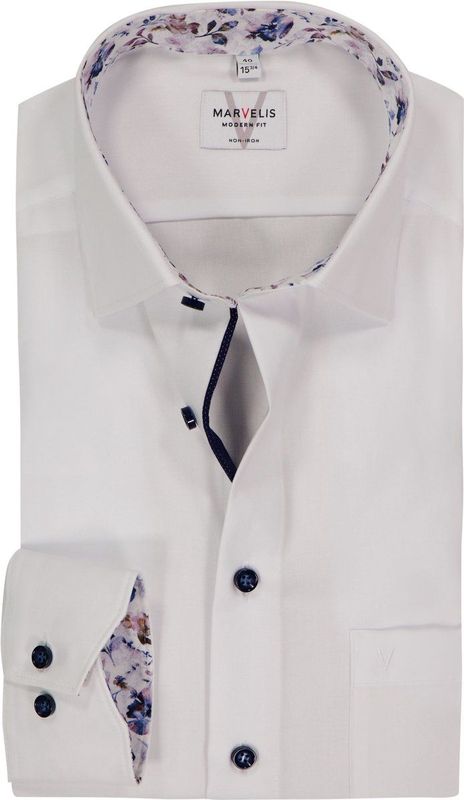 MARVELIS - Modern Fit - Overhemd - Wit - Mouwlengte 7 - Strijkvrij
