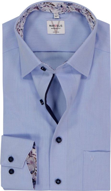 MARVELIS - Modern Fit - Overhemd - Lichtblauw - Mouwlengte 7 - Popeline