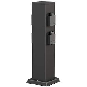 ledscom.de Tuincontactdoos POLLY voor buiten, IP44, 4-voudig, roestvrij staal, zwart, hoekig, 40 cm