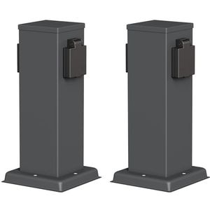 Ledscom - POLLY - Tuincontactdoos - Antraciet - Roestvrij Staal - IP44 - 2-weg - 27 cm