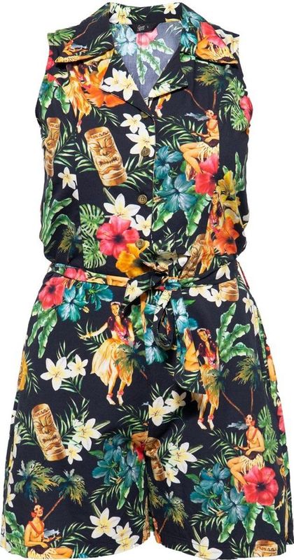 Queen Kerosin - Vintage Jumpsuit - Tropical All-Over-Pattern - Viscose