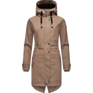 Navahoo Regenjas voor dames, waterdicht, lang, warm gevoerd, met capuchon, XS-3XL, taupe, XL