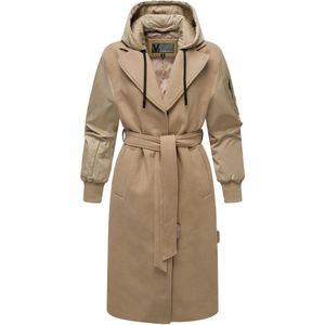 MARIKOO N016 Winterjas voor dames (XS-3XL), wikkeljas, tailleband, afneembare capuchon met knopen, warme jas voor dames, antraciet, XS
