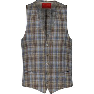 Digel - Gilet - Blauw Geruit - Linnen/Scheerwol