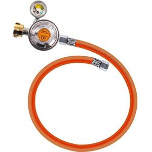 Gasslangset bestaande uit gasdrukregelaar 50 mbar met manometer en veiligheidsventiel en flexibele gasslang 80 cm - ideaal voor gasbarbecues, warmtestralers, krukkokers, gasfornuizen, lampen en nog veel meer.