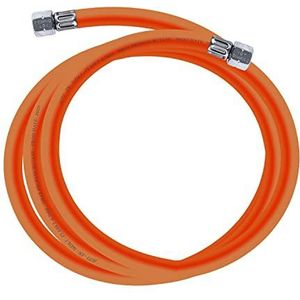 Gasslang 200 cm, 1/4 inch links, winterbestendig en flexibel, oranje - ideaal voor gasbarbecues, warmtestralers, krukkokers, gaskokers, lampen, enz.