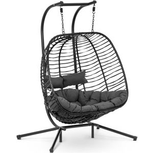 Uniprodo - Buiten hangstoel met frame - voor twee personen - opklapbare zitting - zwart/grijs