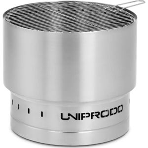Uniprodo Vuurschaal - van RVS - met grillrooster - 55 x 55 x 48 cm - 4062859255112