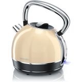 Arendo Wasserkocher Retro Design, 2200 Watt, Edelstahl Teekessel 1,7 Liter, Kalkfilter austauschbar, automatische Abschaltung, Beige