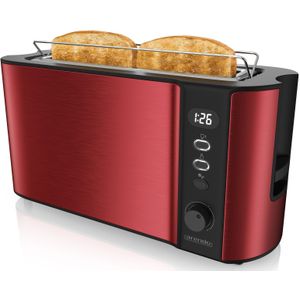 Arendo Toaster Edelstahl, Langschlitz, Display mit Restzeitanzeige, Brötchenaufsatz, 1 langer Schlitz, für 2 Scheiben, 1000 W, Defrost Funktion, Wärmeisolierendes Gehäuse, Krümelschublade