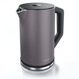 Arendo Wasserkocher 1,5 l 2200 W, Edelstahl, Doppelwand, Temperaturwahl 40 - 100°C mit Anzeige, vulkangrau
