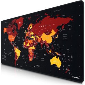 Titanwolf Gaming Mauspad XXL, glattes Stoffgewebe, Speed Mousepad 900 x 400mm große Fläche, Weltkarte rot