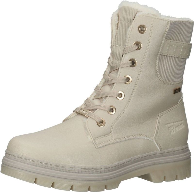 Tom Tailor - Hoge Veterschoenen - Beige - Winterlaarzen met Logo-embossing op de Hak