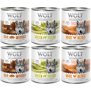 Wolf of Wilderness Kombi-Paket: 24 x 800 g Nassfutter + 4 x 70 g RAW Snacks - Mixpaket: Wildschwein, Huhn, Lamm + Hühnerherzen