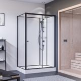 Komplettdusche als Schiebetür mit Seitenwand 800x1200mm Anschlag rechts Klarglas hell Rückwände weiß, Mattschwarz - Breuer