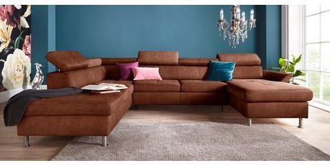 exxpo - sofa fashion Wohnlandschaft "Maretto, bequem und komfortabel, aufwendige Sitzsteppung, U-Form", inkl. Kopfteilverstellung für mehr Sitzkomfort, wahlweise Bettfunktion