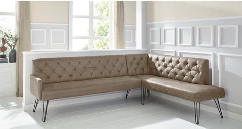 exxpo - sofa fashion Eckbank "Doppio, Chesterfield Optik, komfortabel und bequem, hohe Designfüße", Frei im Raum stellbar