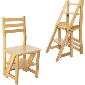 Navaris klapstoel omklapbaar tot keukentrapje - Met gemak van keukenstoel tot 3-traps ladder en bloemenladder - Gemaakt van mileuvriendelijk bamboe