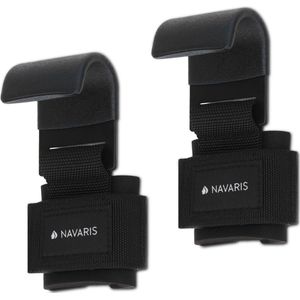 Navaris polssteunliftbanden met krachttraining haken - 2x polshaak voor fitness en gewrichtsbescherming - Professionele polsbanden met haken - Zwart