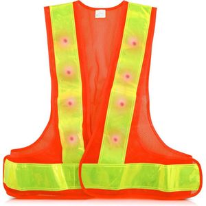 kwmobile reflecterend veiligheidsvest met licht - Geel waarschuwingsvest met 16 rode LED-lampen - Reflecterend hesje - Geel/Rood