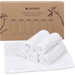 Navaris washandjes set van 6-100% viscose uit bamboe - 25 x 25 cm - Zachte flanellen doekjes voor verwijderen van make-up en gezicht wassen - Wit