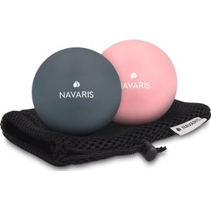 Navaris lacrosse massageballen - 2x triggerpoint massage bal voor rug, benen en nek - Fascia ballen voor zelfmassage - Diameter 6 cm - Hard en zacht