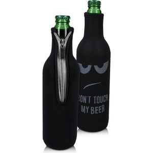 kwmobile 2x flessenkoeler - Koeltas van neopreen voor flessen - geschikt voor 330-500ml fles flesjes bier en frisdrank - In wit / zwart Don't Touch my Beer design